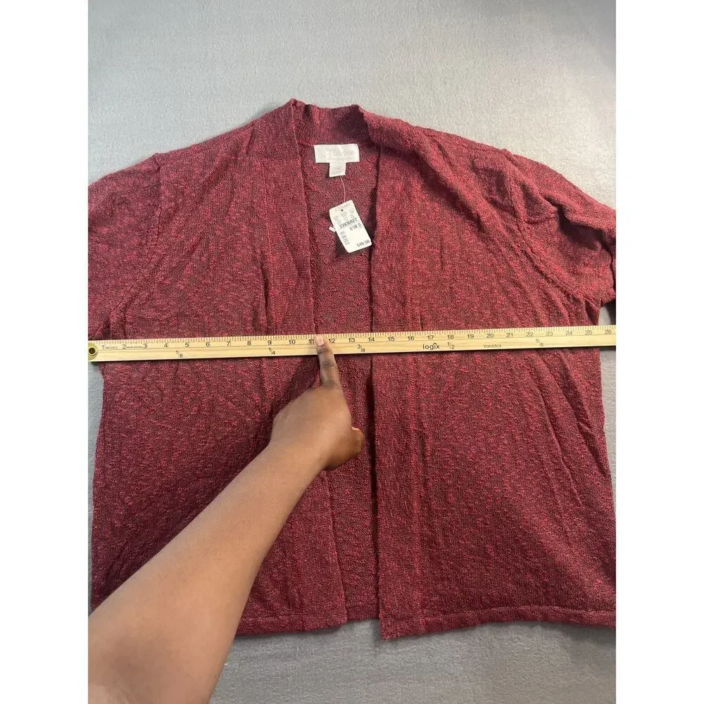 C.J. Banks Women's 1X Burgundy Marled Open Front Cardigan Sweater New